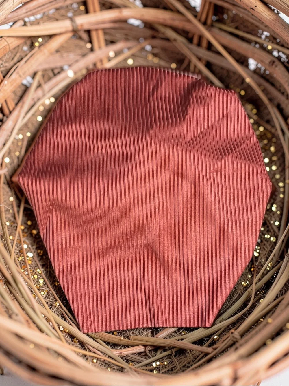 Gorgeous Terracotta/Rust Ribbed Infant Turban with Gold Polka Dot Tulle Bow